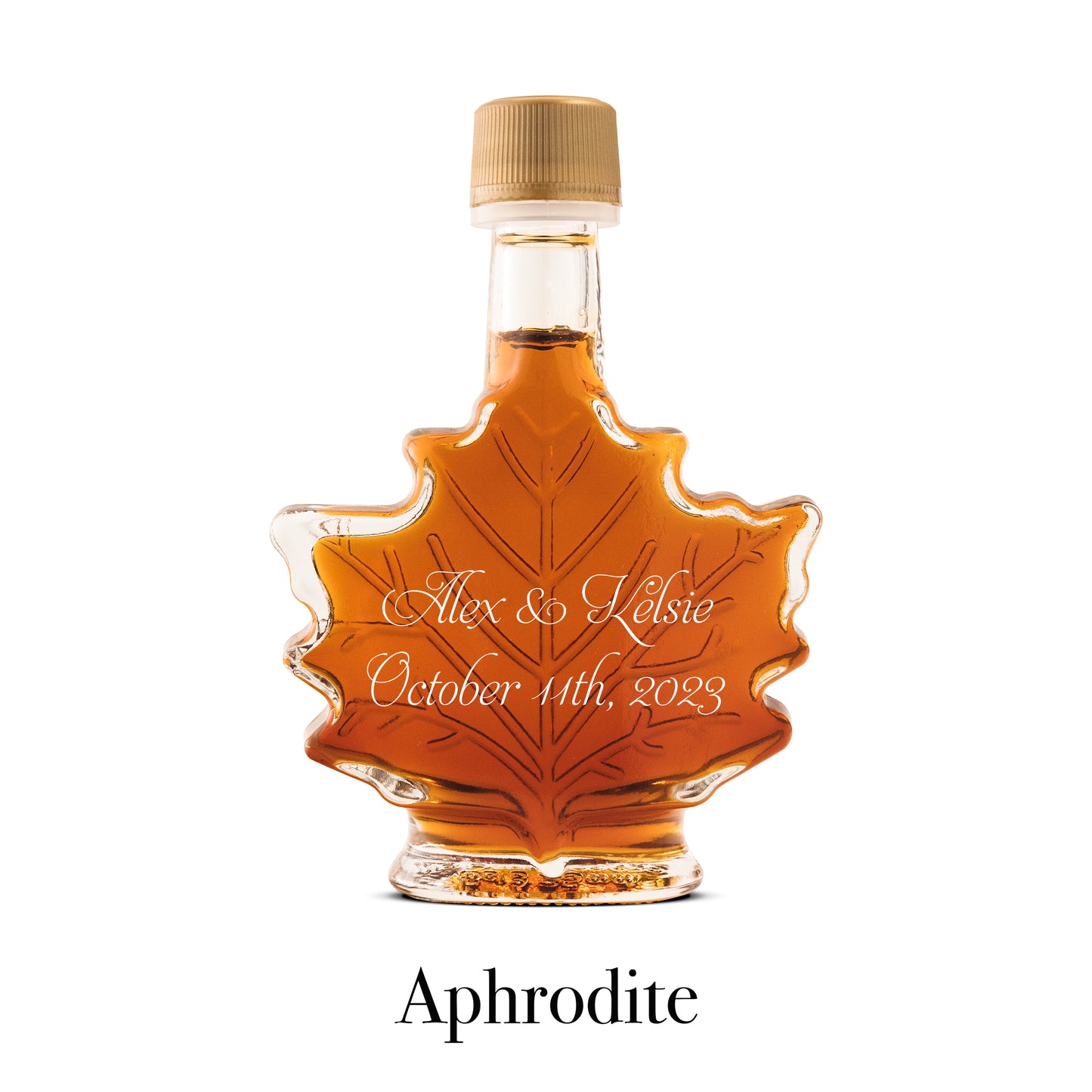 Pure Maple Syrup Favors - Glass Leaf Bottle - 1.7 oz - CUSTOM PRINT LABEL