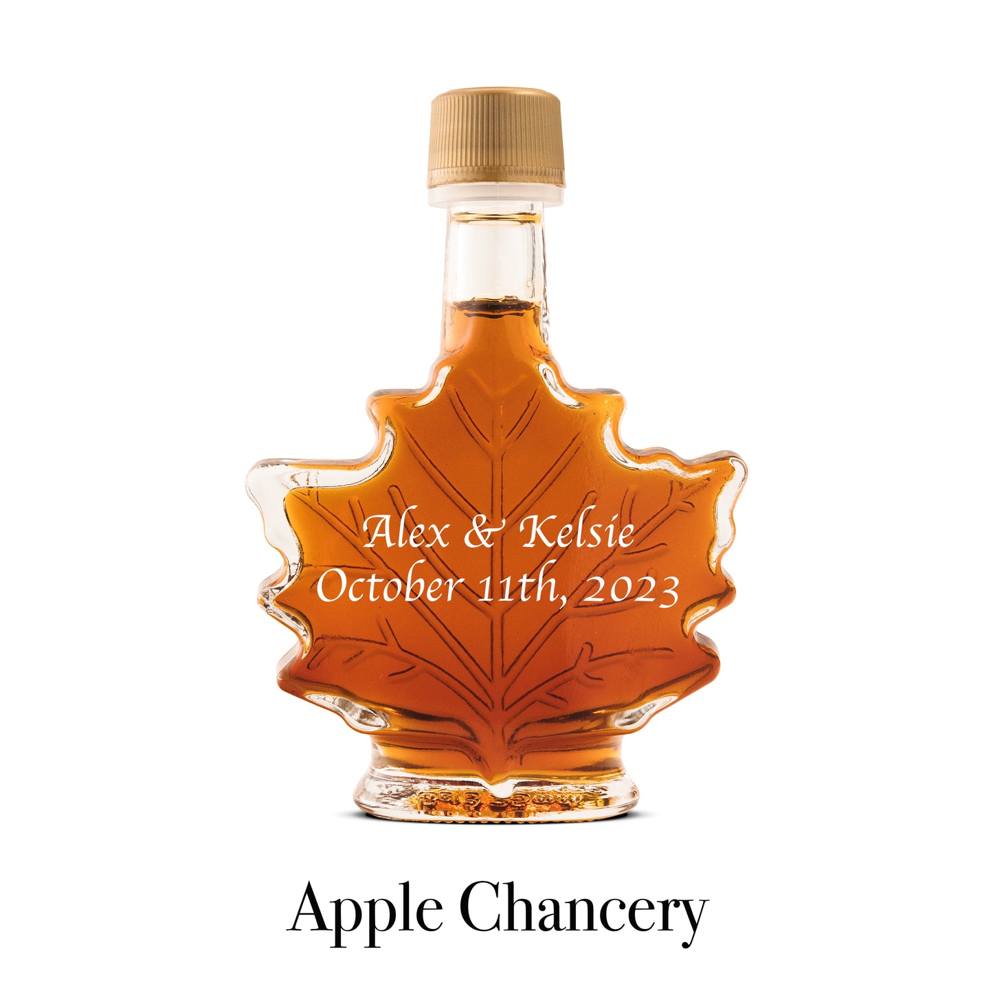 Pure Maple Syrup Favors - Glass Leaf Bottle - 1.7 oz - CUSTOM PRINT GLASS