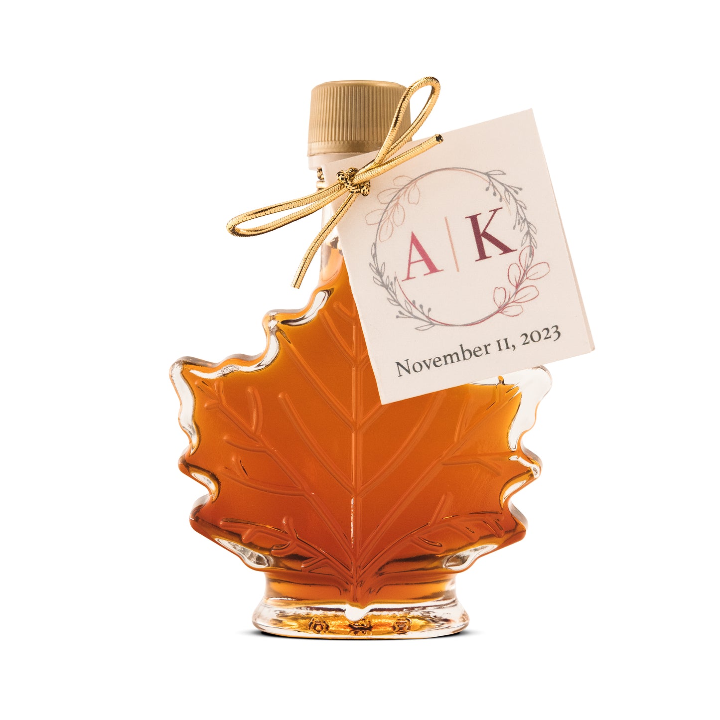 Pure Maple Syrup Favors - Glass Leaf Bottle - 1.7 oz - CUSTOM TAG