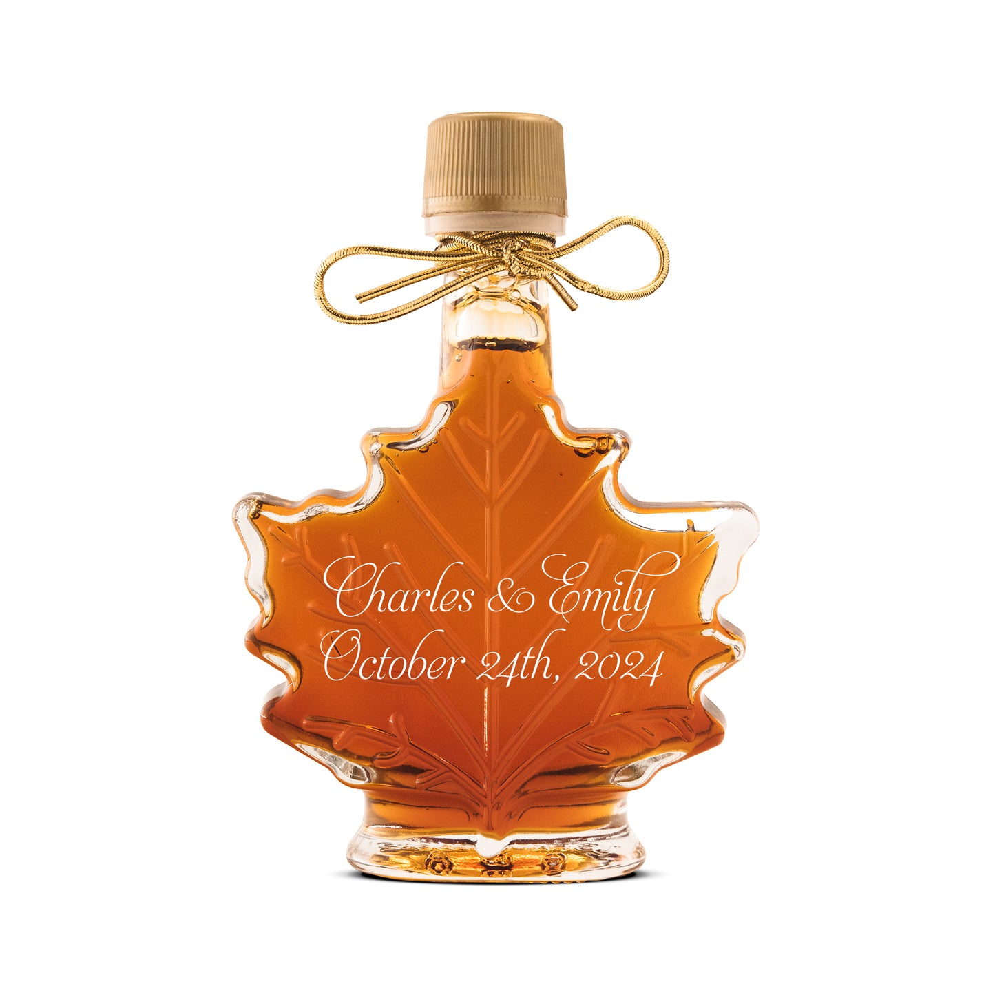 Pure Maple Syrup Favors - Glass Leaf Bottle - 1.7 oz - CUSTOM PRINT LABEL