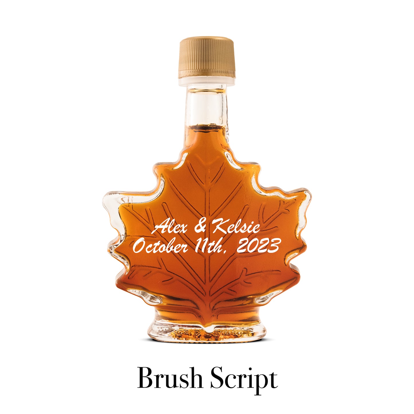 Pure Maple Syrup Favors - Glass Leaf Bottle - 1.7 oz - CUSTOM PRINT GLASS
