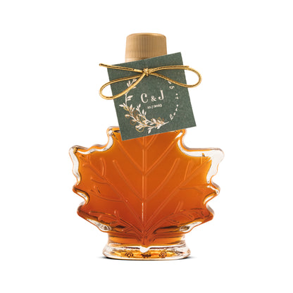 Pure Maple Syrup Favors - Glass Leaf Bottle - 1.7 oz - CUSTOM TAG