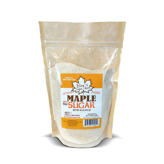 A 1 lb. bag of Ben's Sugar Shack's pure granulated maple sugar.