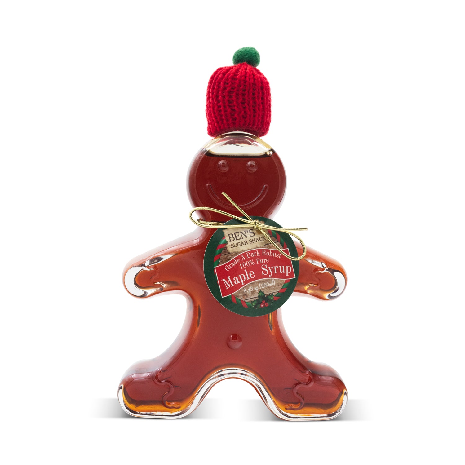 Pure Maple Syrup in Gingerbread Man Glass Bottle with Hat 8.45 oz