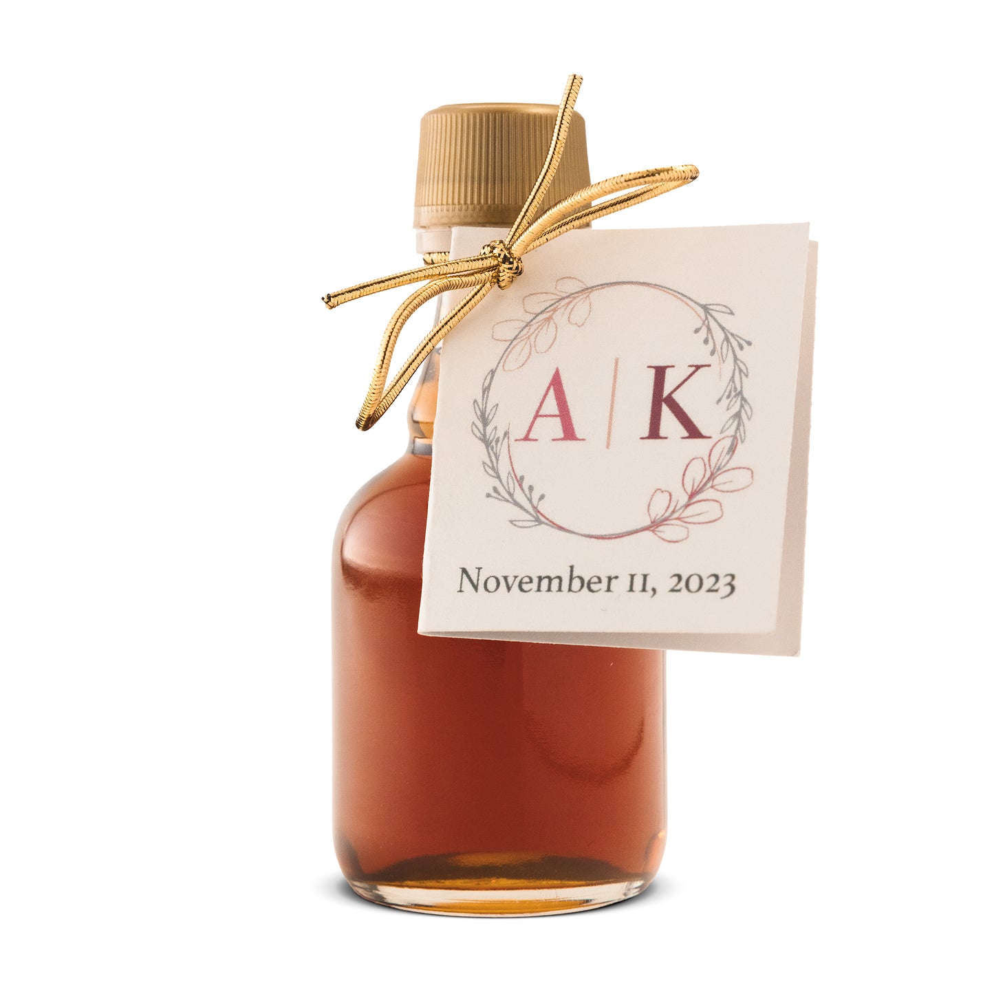 Pure Maple Syrup Favors - Glass Nip Bottle - 1.4 oz - CUSTOM TAG