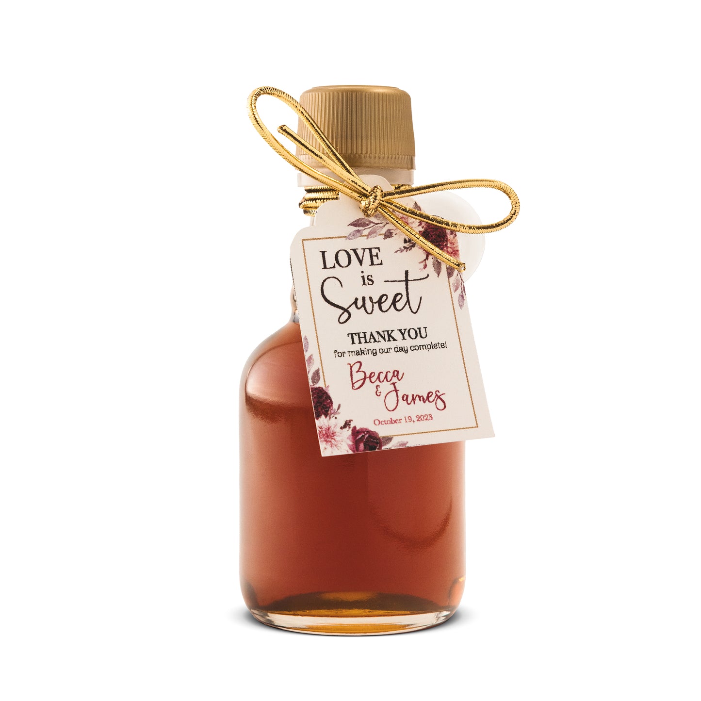 Pure Maple Syrup Favors - Glass Nip Bottle - 1.4 oz - CUSTOM TAG
