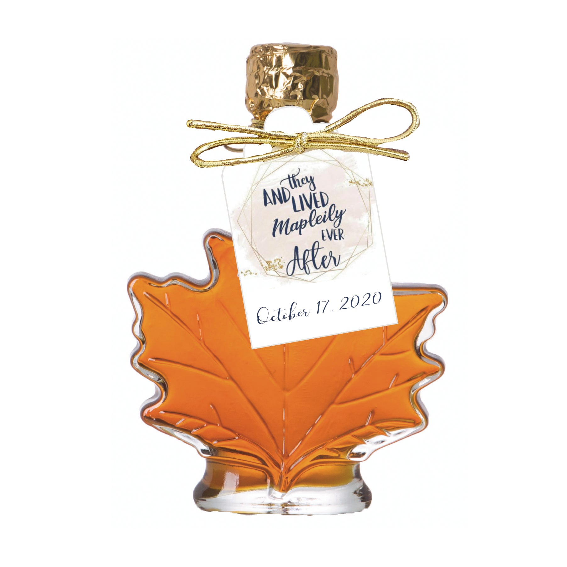 Pure Maple Syrup Wedding Favors - Glass Leaf Bottle - 1.7 oz Ben's Sugar Shack Hang-Tag