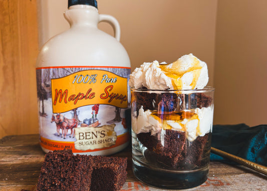 Maple Mascarpone whipped Cream and Chocolate Stout Cake Parfaits