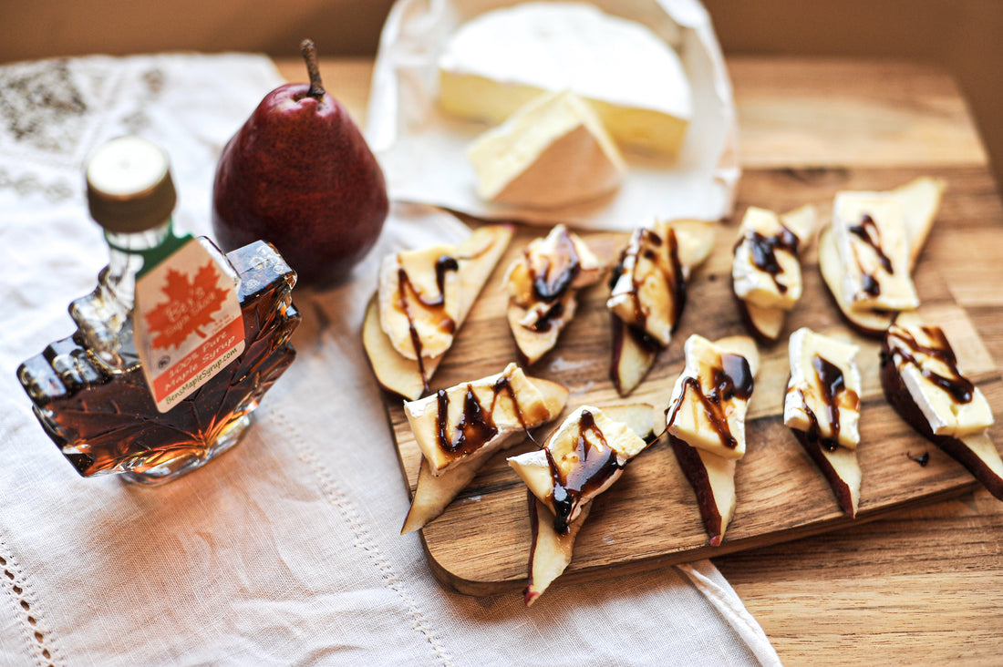 Pears and Brie with Maple Balsamic Glaze appetizer
