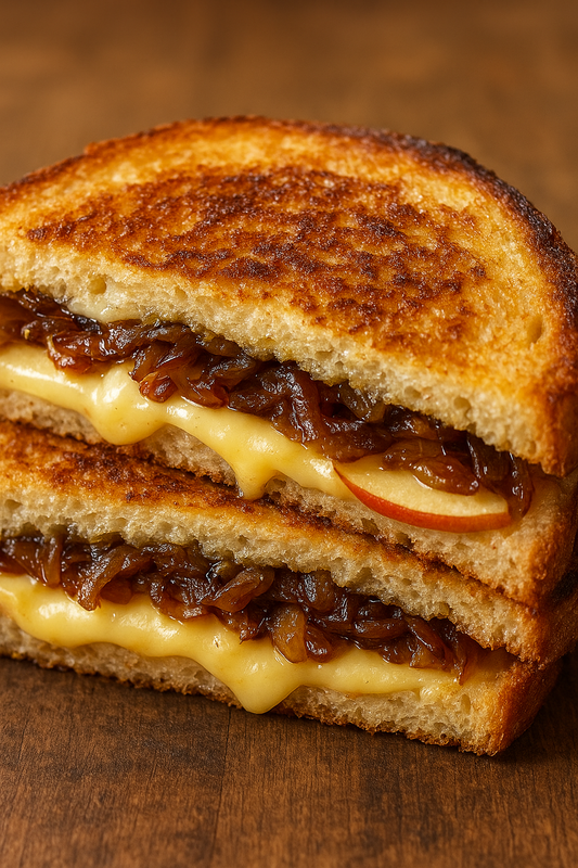Maple Balsamic Glazed Grilled Cheese with Caramelized Onions & Apple