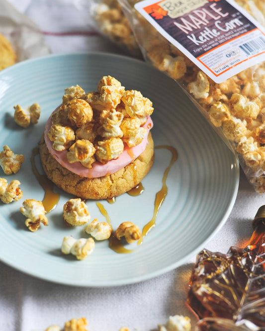 Maple Popcorn Topped Sweet Corn Cookie w/ Raspberry Buttercream Recipe