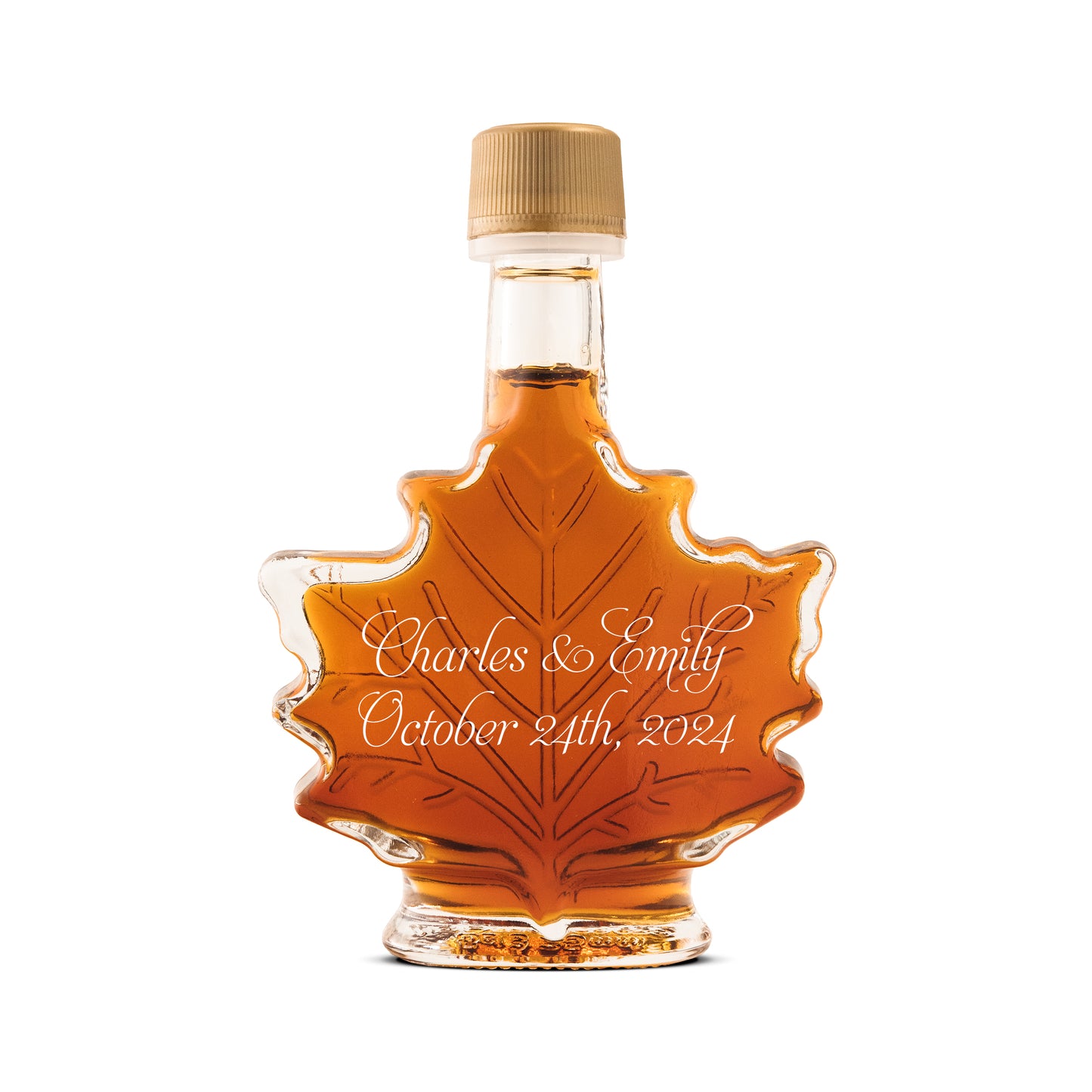 Pure Maple Syrup Favors - Glass Leaf Bottle - 1.7 oz - CUSTOM PRINT LABEL