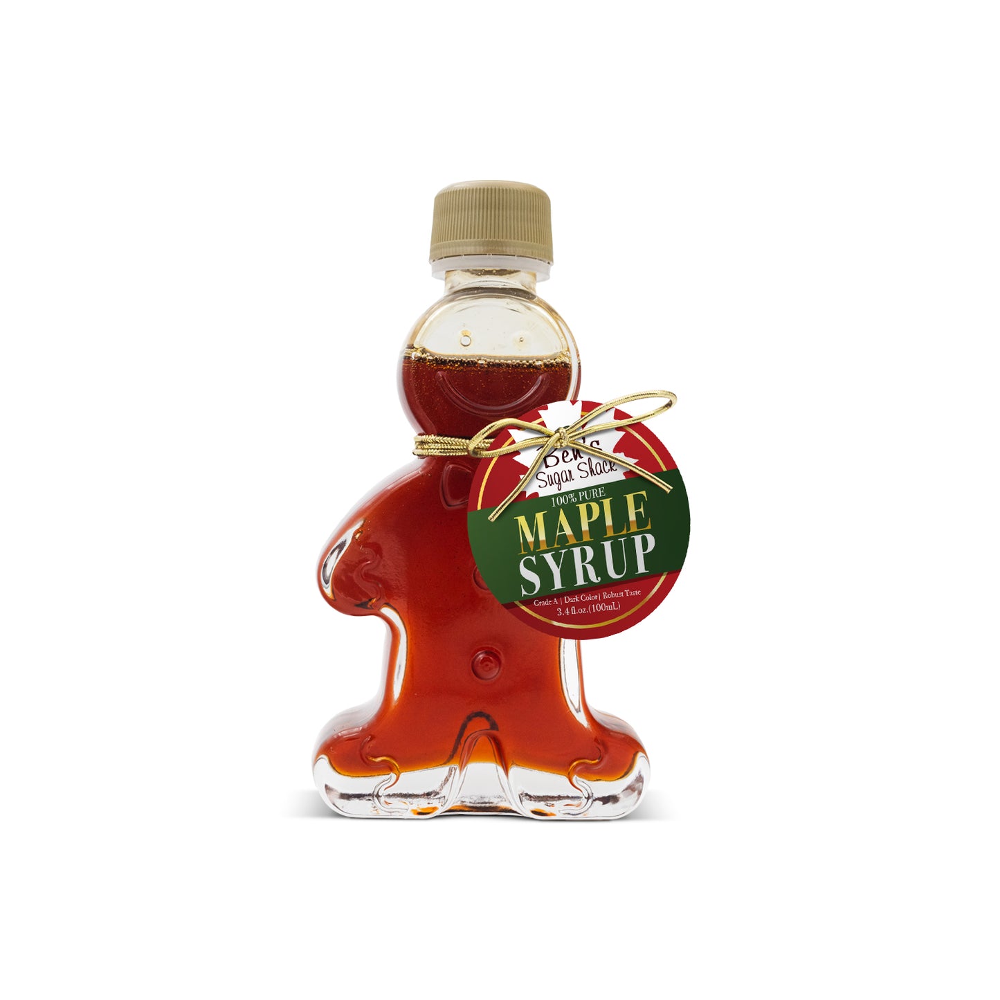 Pure Maple Syrup in Gingerbread Man Glass Bottle with Hat 3.4 oz