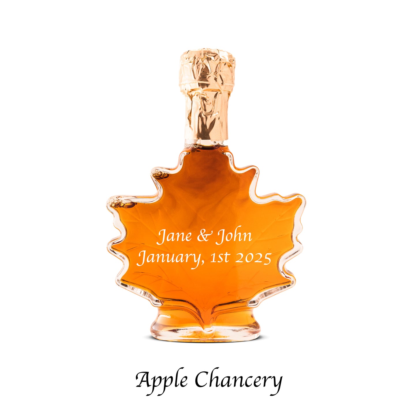 Pure Maple Syrup Favors - Glass Leaf Bottle - 3.4 oz - CUSTOM PRINT GLASS