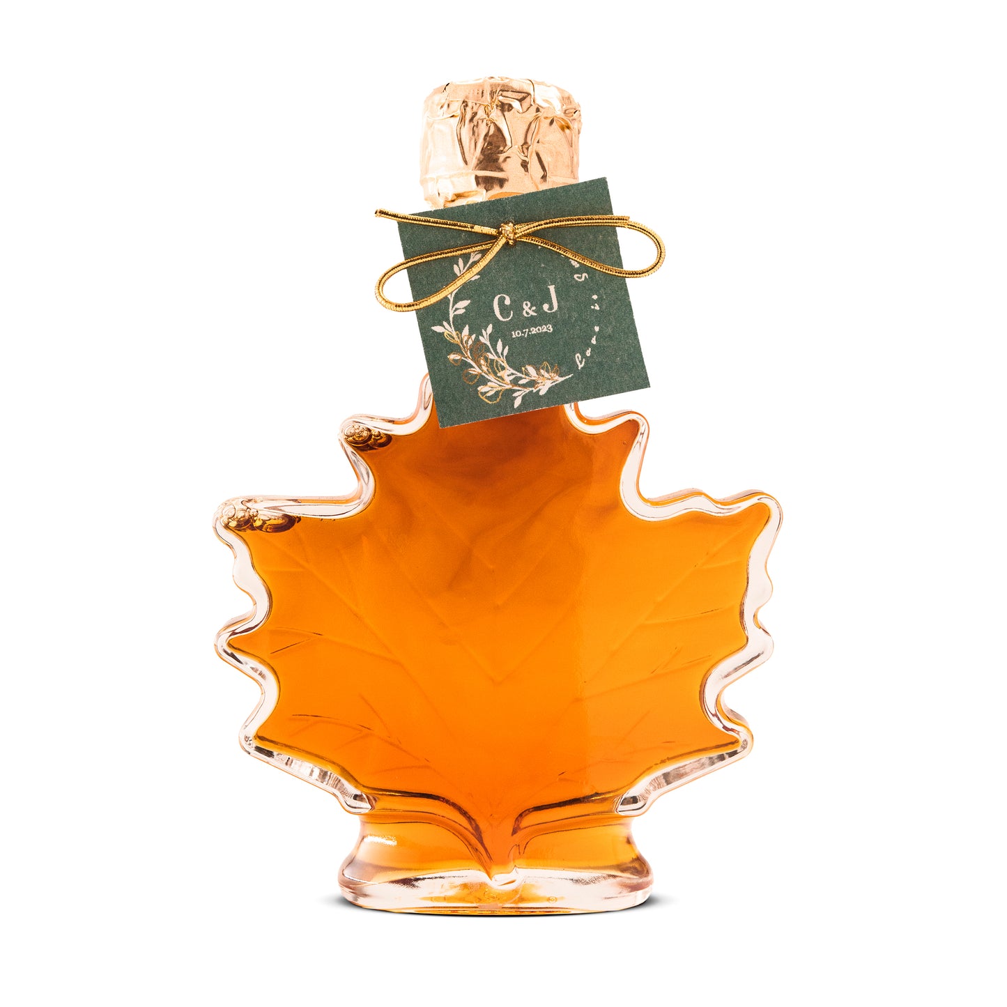 Pure Maple Syrup Favors - Glass Leaf Bottle - 3.4 oz - CUSTOM TAG
