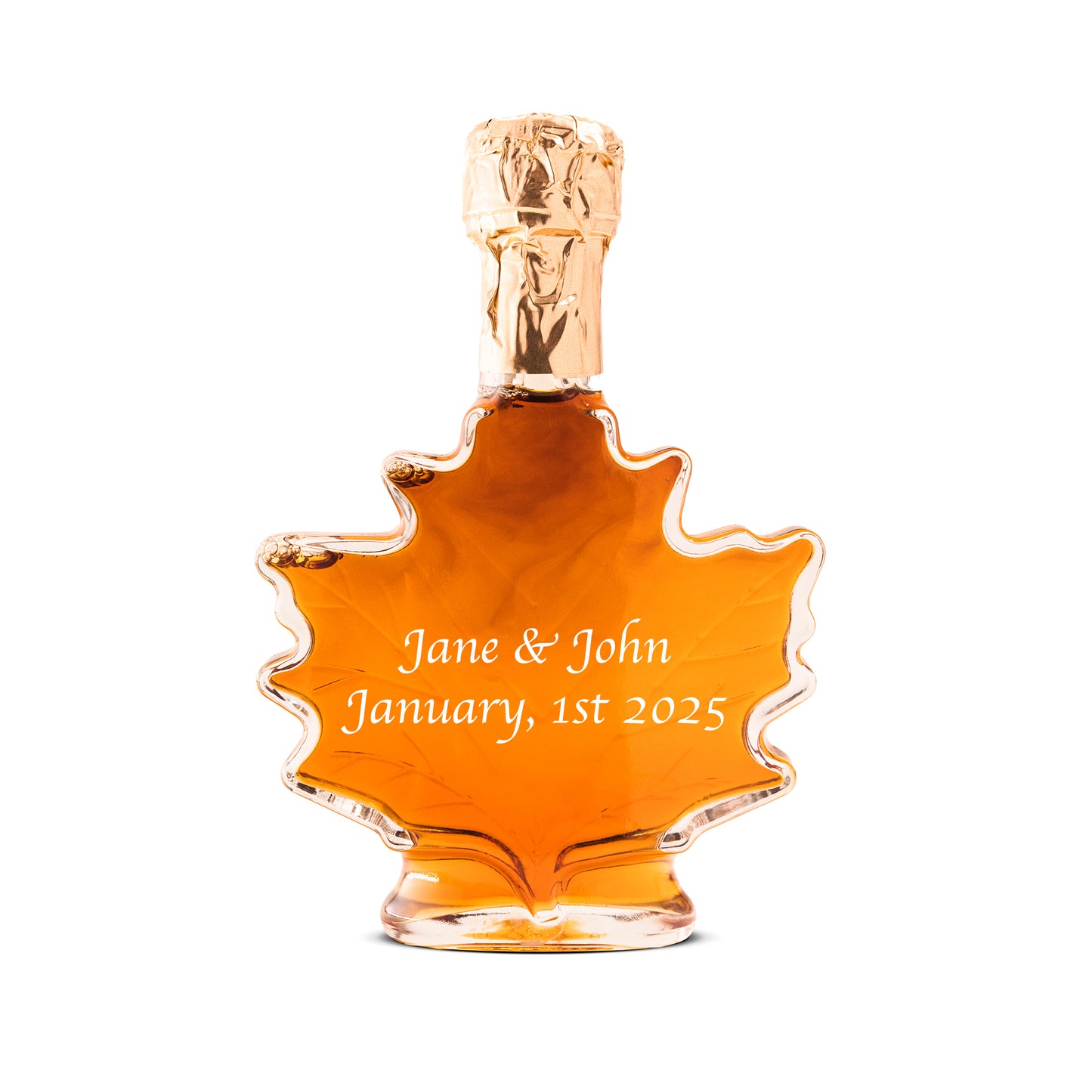 Pure Maple Syrup Favors - Glass Leaf Bottle - 3.4 oz - CUSTOM PRINT GLASS