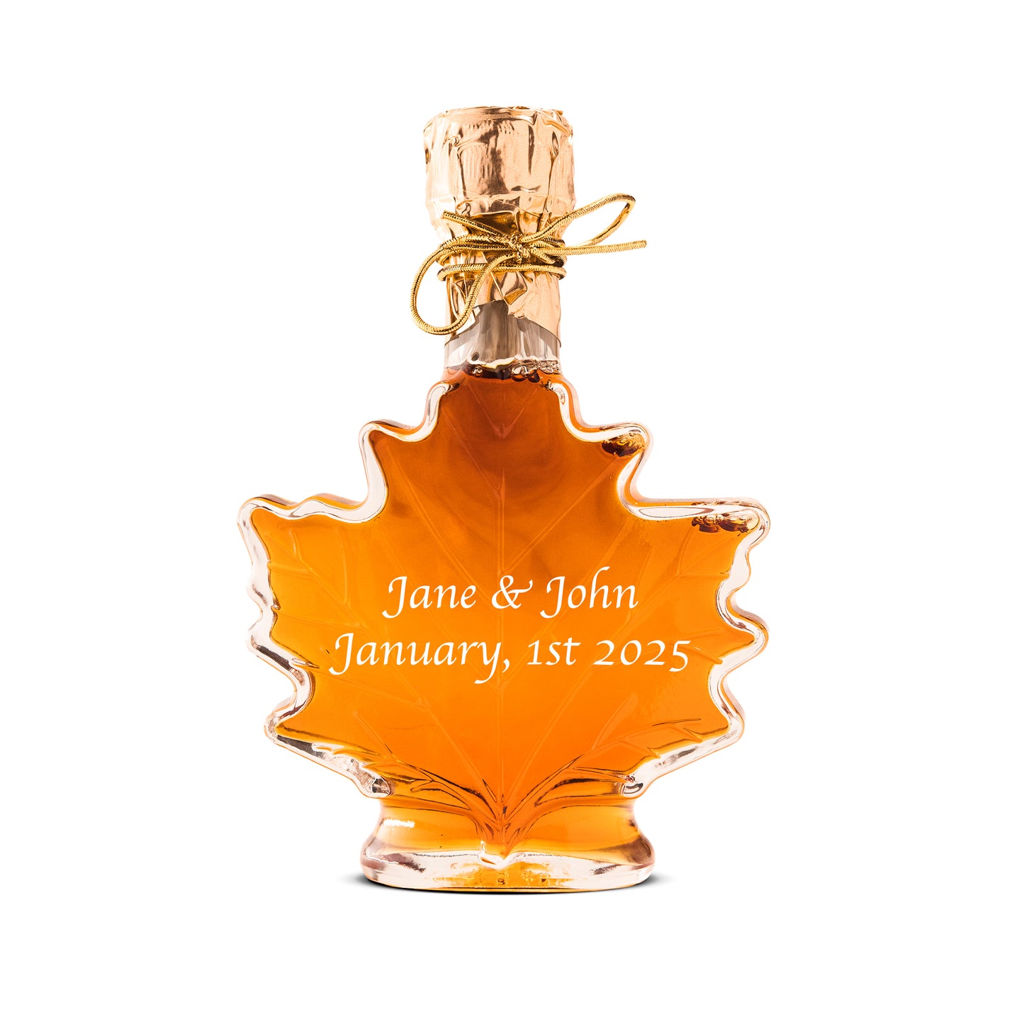 Pure Maple Syrup Favors - Glass Leaf Bottle - 3.4 oz - CUSTOM PRINT GLASS