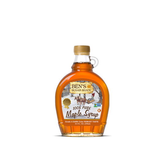 Pure maple syrup in 8.5 oz Glass Flask