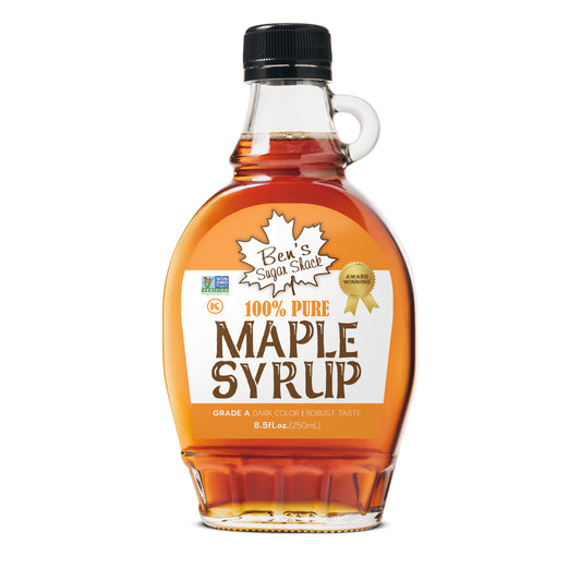 Pure maple syrup in 8.5 oz Glass Flask