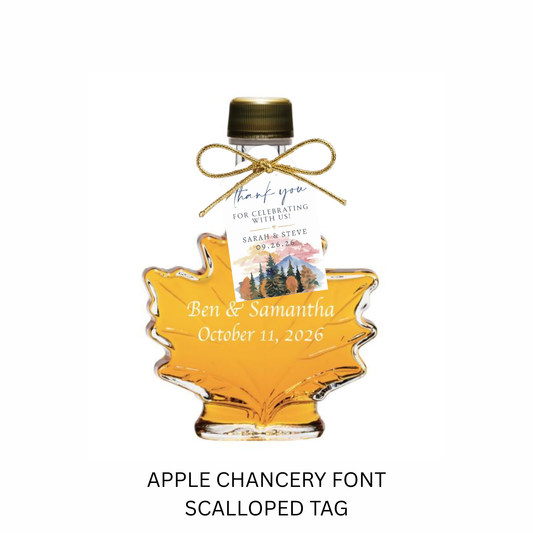 Pure Maple Syrup Favors - Glass Leaf Bottle - 3.4 oz - CUSTOM PRINT GLASS