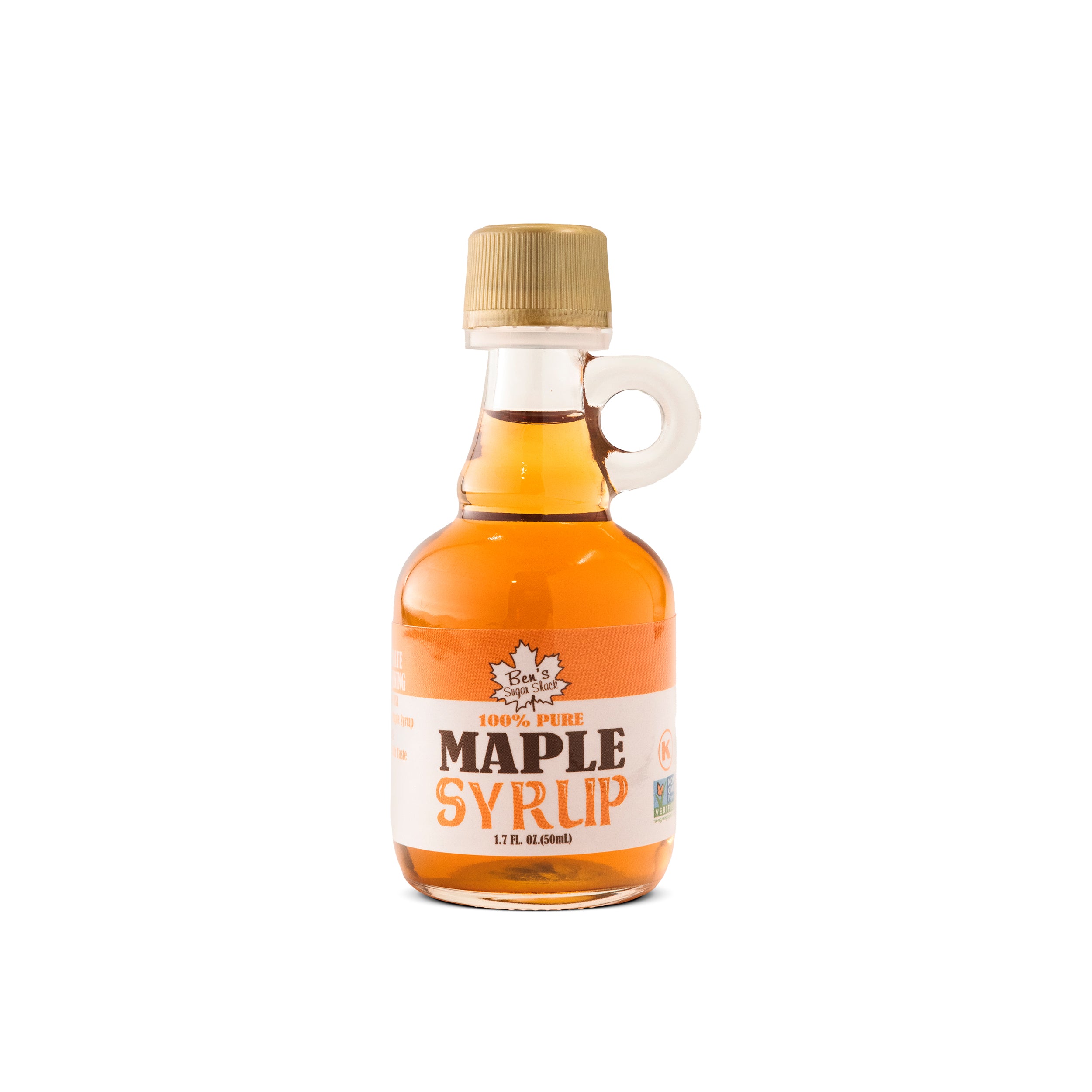 Pure Syrup 100% Pure Maple Syrup in 1.7 oz. Glass Nip with Handle – Bens Maple Syrup