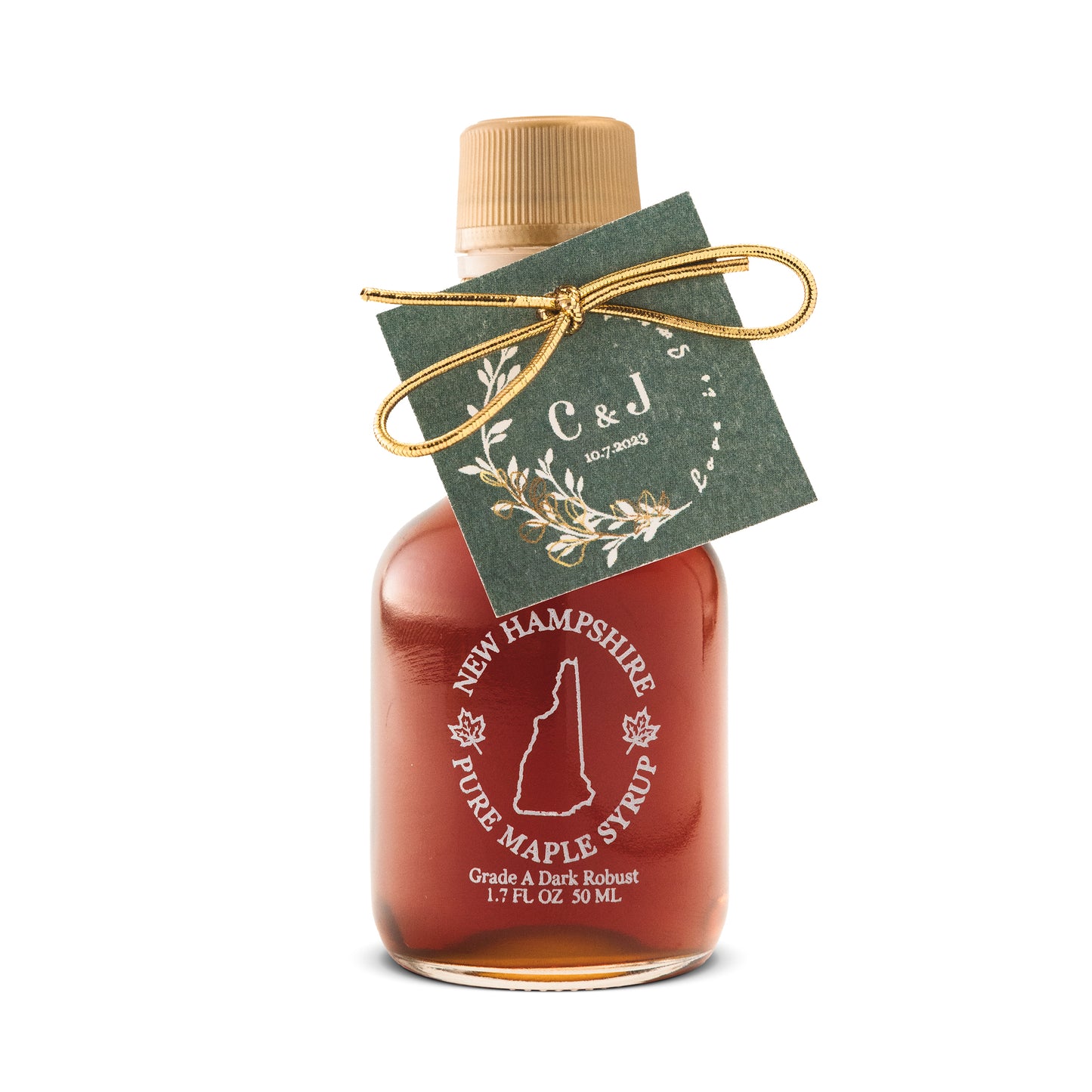 Pure Maple Syrup Favors - New Hampshire Glass Nip Bottle - 1.7 oz - CUSTOM TAG