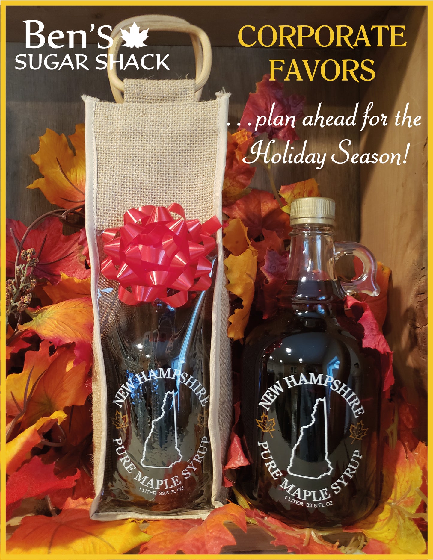 Pure Maple Syrup Favor/Gift  - 1 Liter - With Bag and Bow